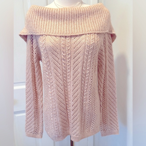 White House Black Market Sweaters - White House Black Market Off-Shoulder Knit Sweater (soft blush/pink) – Size S